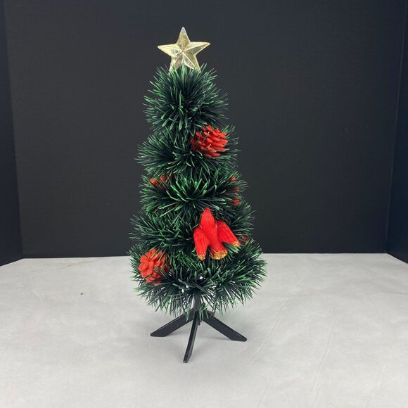 Vintage Plastic Tabletop Christmas Tree Flocked Birds 13 Inch - Picture 3 of 9